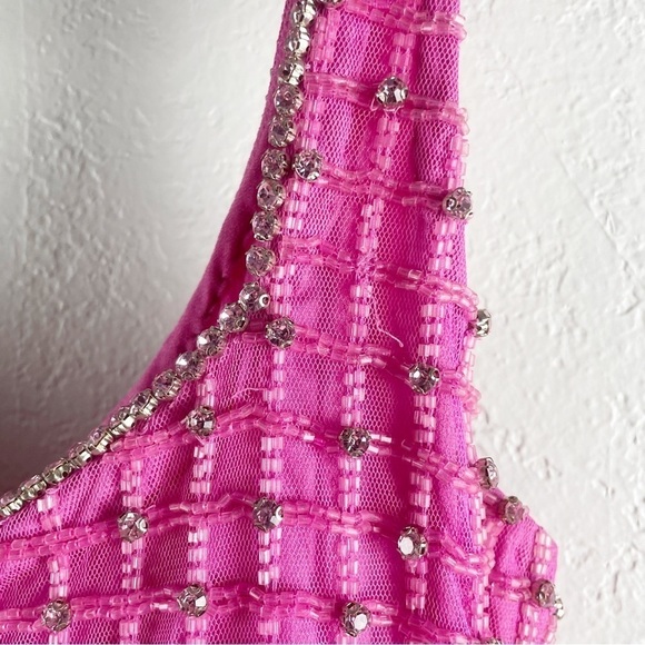 Khanums Kefi Crystal Embellished Beaded Mini Dress Pink Small Cocktail Party - Picture 10 of 12